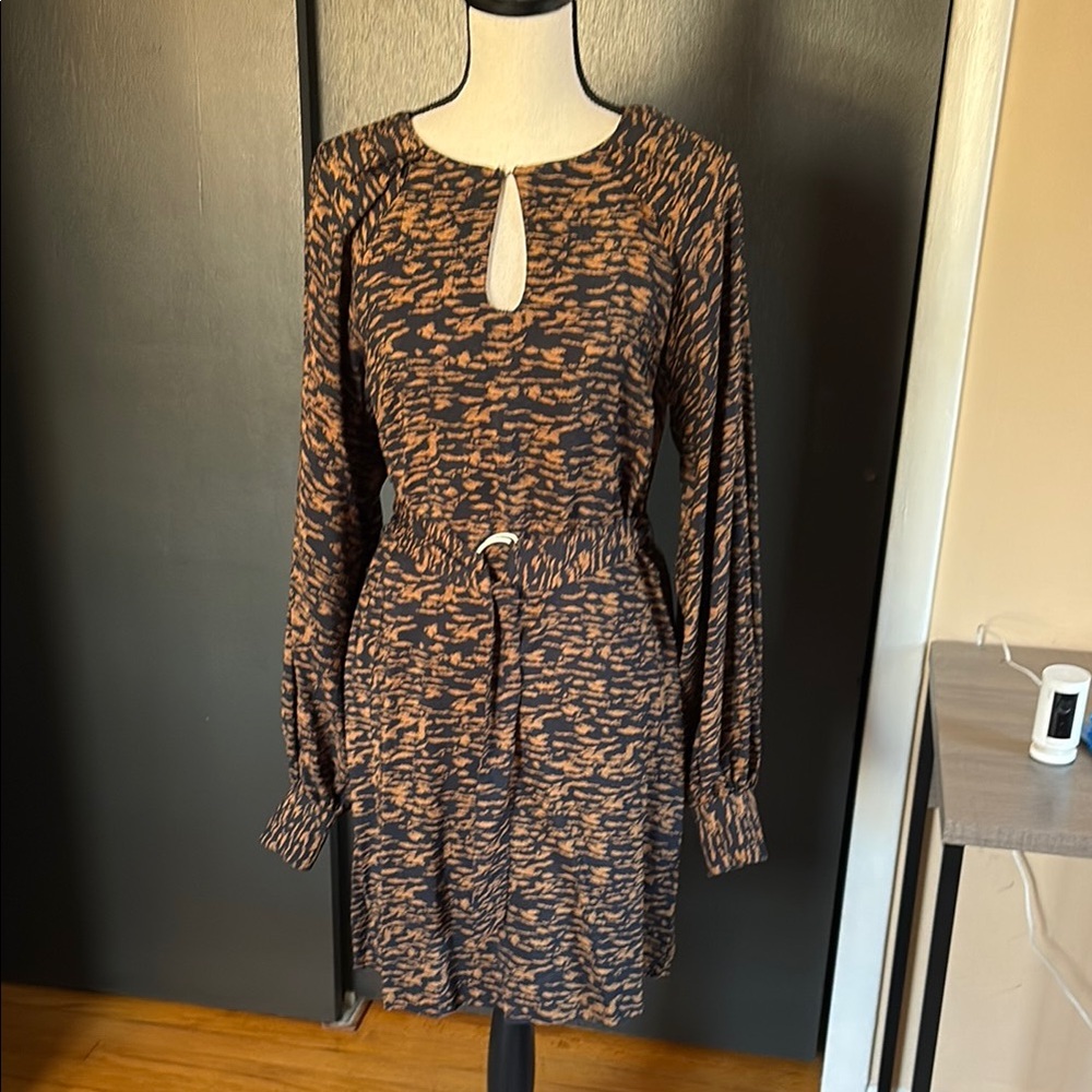Banana Republic Brown and Black Sheath Dress with Bishop Sleeves